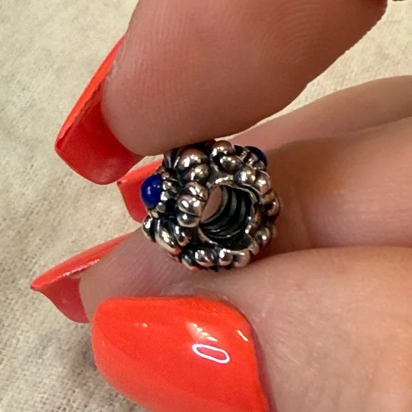 Retired Pandora Birthday Blooms September Sapphire Birthstone Charm - Picture 3 of 5